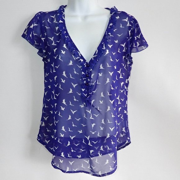 Lily Rose Sheer Top Women XS Cap Sleeve Blue‎ Bird - Picture 1 of 5